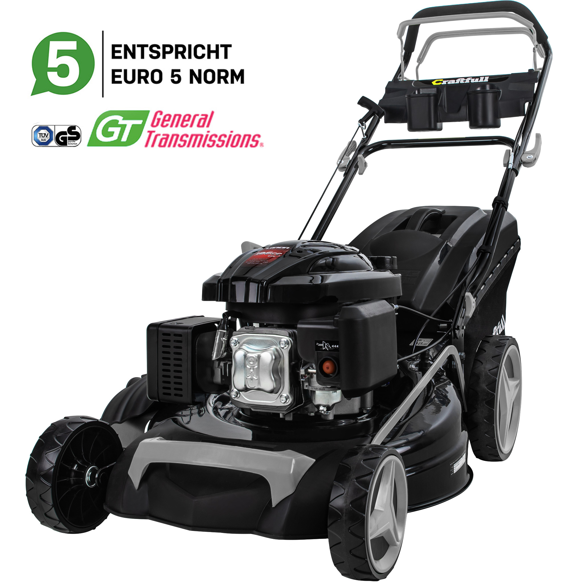 Craftfull Premium Benzin-Rasenm&auml;her CR-196-10, 5in1, GT-Markengetriebe, 196cc-Motor, 4,4 kW, Euro 5 (Schwarz/Grau) 