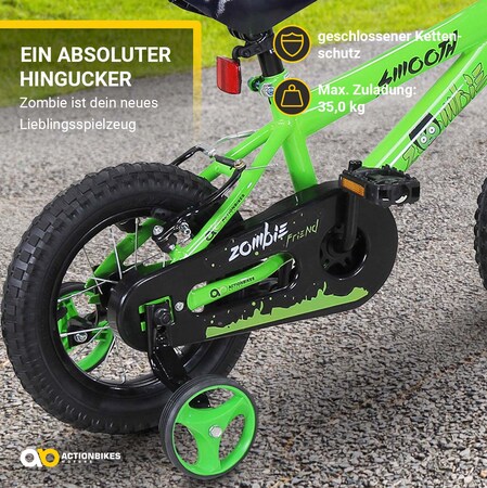Actionbikes Kinderfahrrad Zombie 12 Zoll, V-Brake-Bremsen,  höhenverstellbar, Stützräder, Reflektoren bei Marktkauf online bestellen