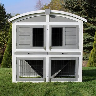 MyAnimal Hasenstall MH-33, 2-stöckig, Bogendach aufklappbar, wetterfester Kaninchenstall, Holz, Grau 