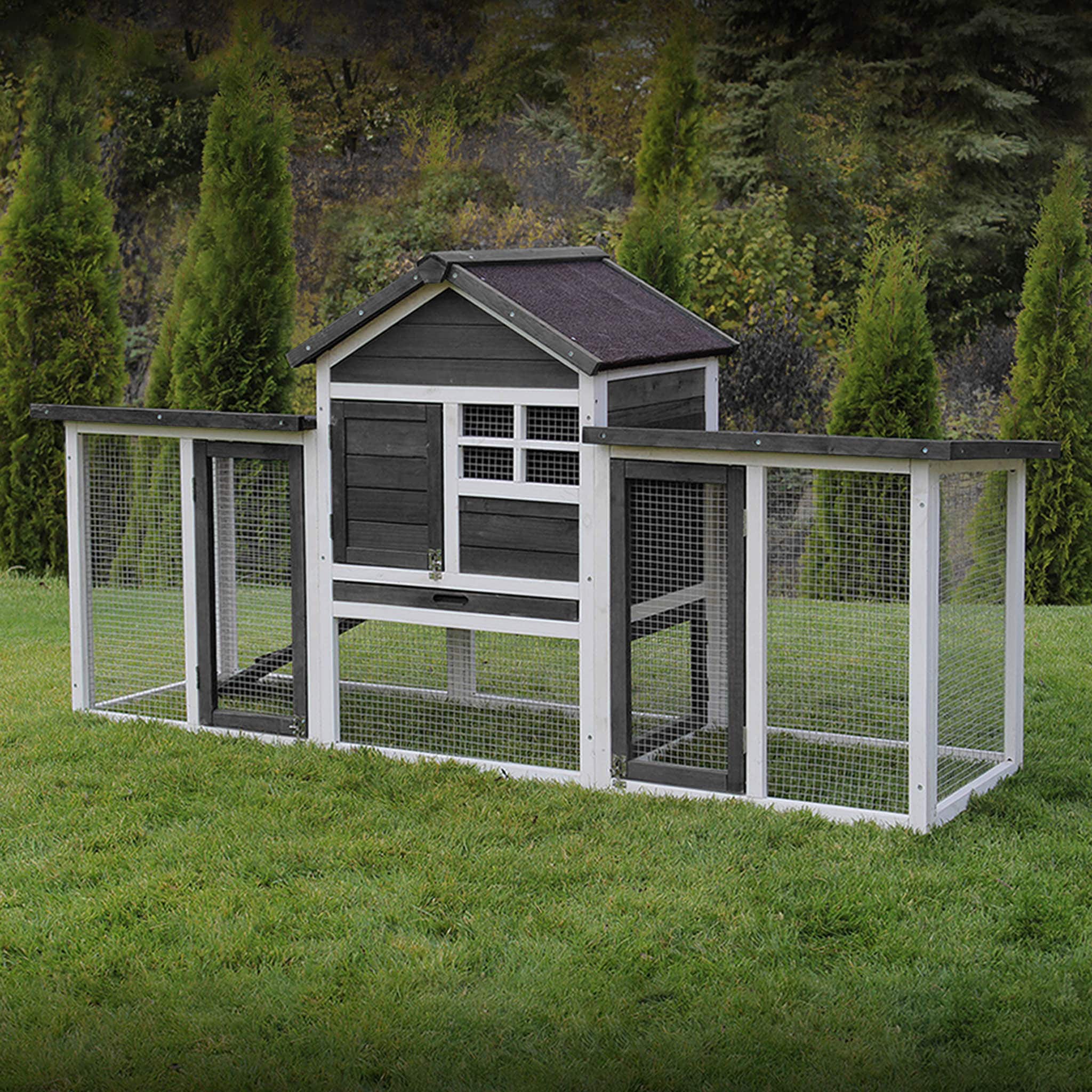 MyAnimal Hasenstall MH-31, Doppelgarten, Freilauf, wetterfester Kaninchenstall, impr&auml;gniertes Holz (Grau 2.0) 