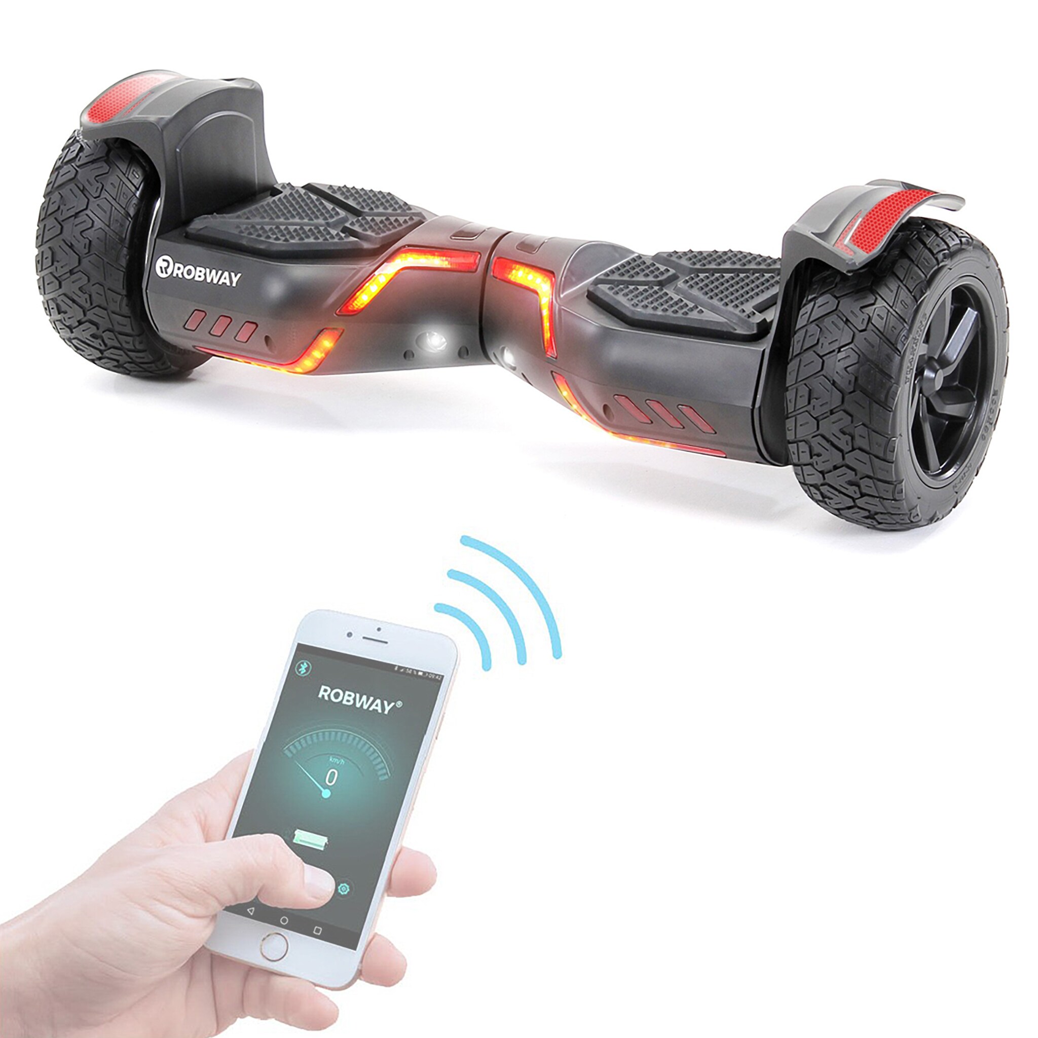 ROBWAY X2 Offroad-Hoverboard f&uuml;rs Gel&auml;nde, Erwachsene und Kinder, 8,5 Zoll, App, Bluetooth, 700 Watt (Schwarz Matt, Offroad) 