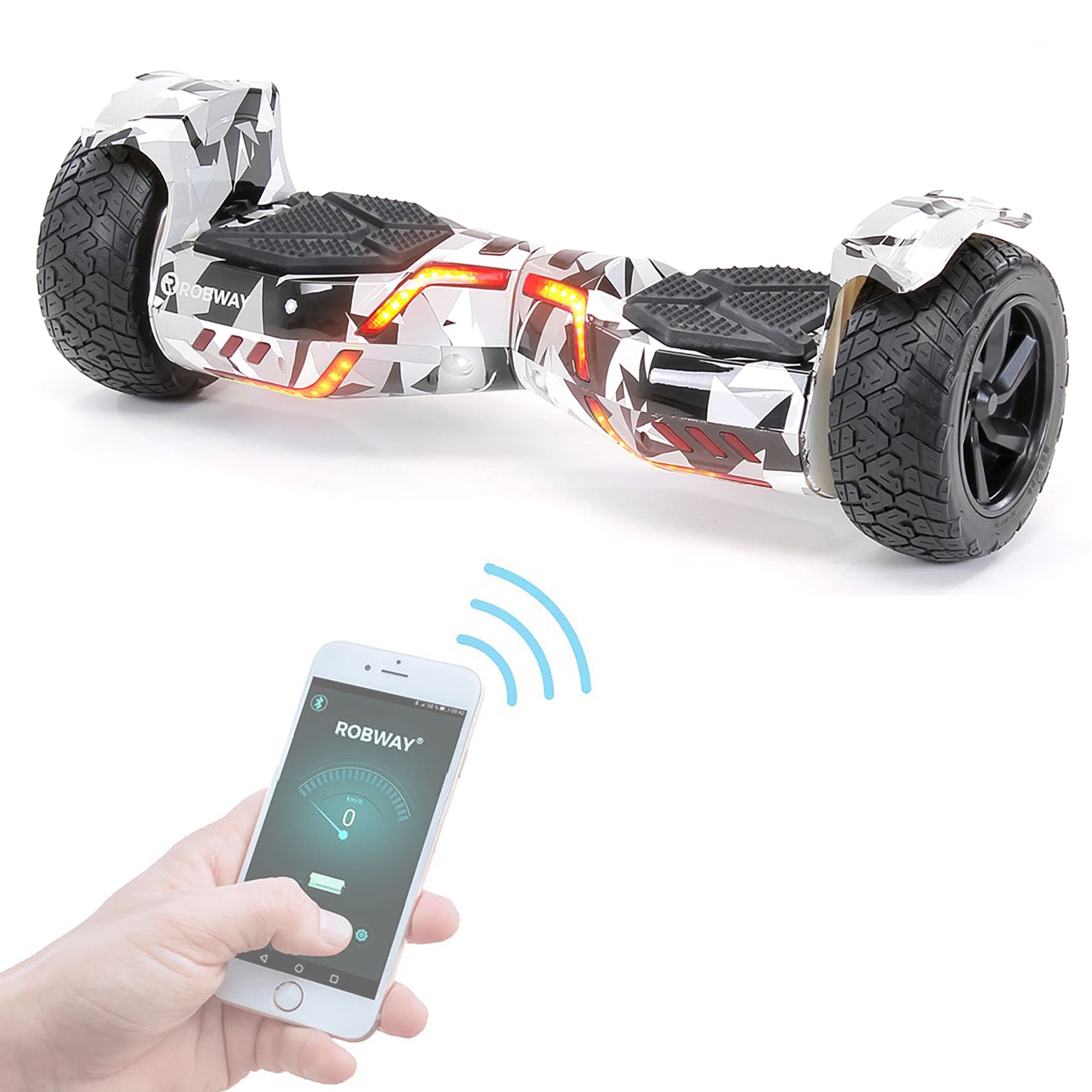 ROBWAY X2 Offroad-Hoverboard f&uuml;rs Gel&auml;nde, Erwachsene und Kinder, 8,5 Zoll, App, Bluetooth, 700 Watt (Metro Camo, Offroad) 