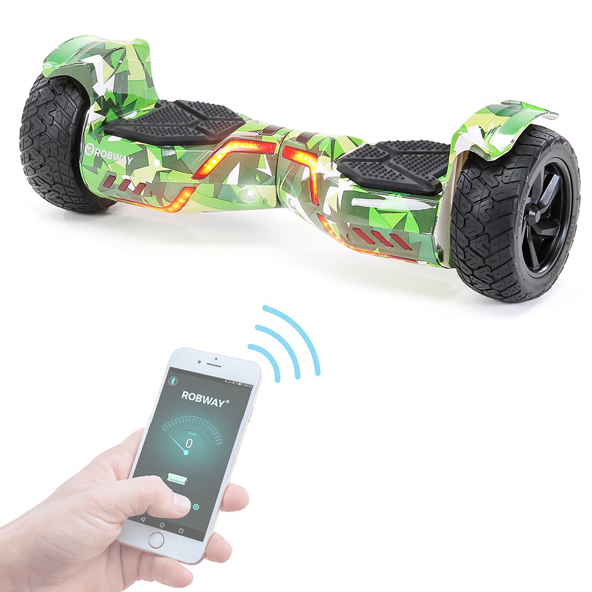 ROBWAY X2 Offroad-Hoverboard f&uuml;rs Gel&auml;nde, Erwachsene und Kinder, 8,5 Zoll, App, Bluetooth, 700 Watt (Woodland Camo, Offroad) 
