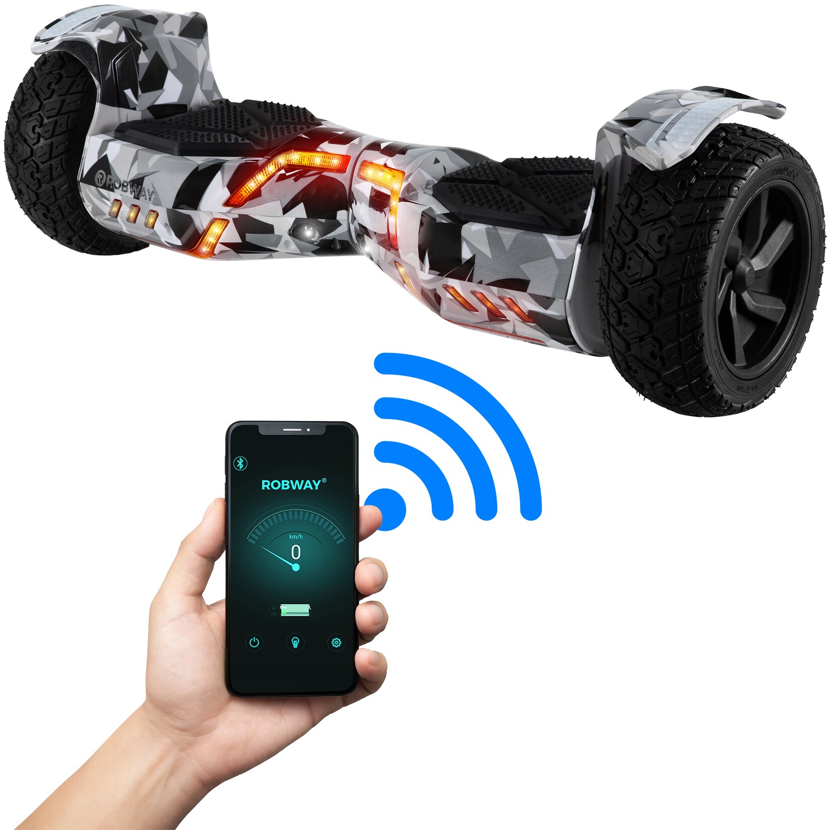 X2 Offroad-Hoverboard fürs Gelände, Erwachsene und Kinder, 8,5 Zoll, App, Bluetooth, 700 Watt (Metro Camo 2.0, Offroad)