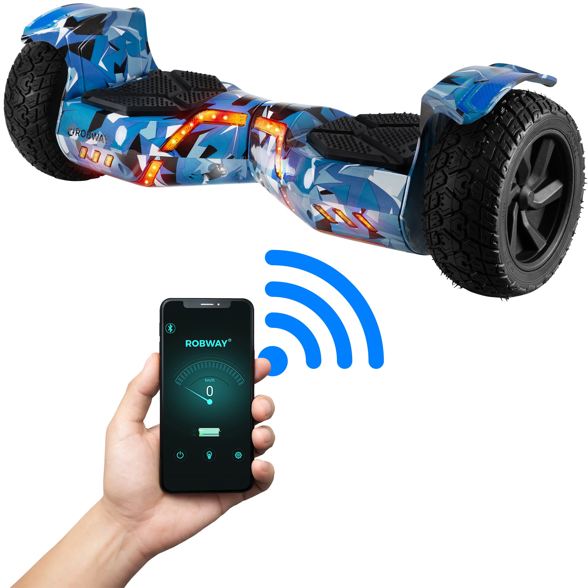 ROBWAY X2 Offroad-Hoverboard f&uuml;rs Gel&auml;nde, Erwachsene und Kinder, 8,5 Zoll, App, Bluetooth, 700 Watt (Navy Camo 2.0, Offroad) 