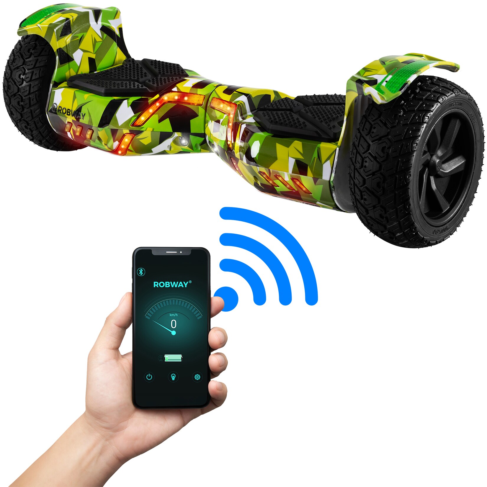 X2 Offroad-Hoverboard fürs Gelände, Erwachsene und Kinder, 8,5 Zoll, App, Bluetooth, 700 Watt (Woodland Camo 2.0, Offroad)