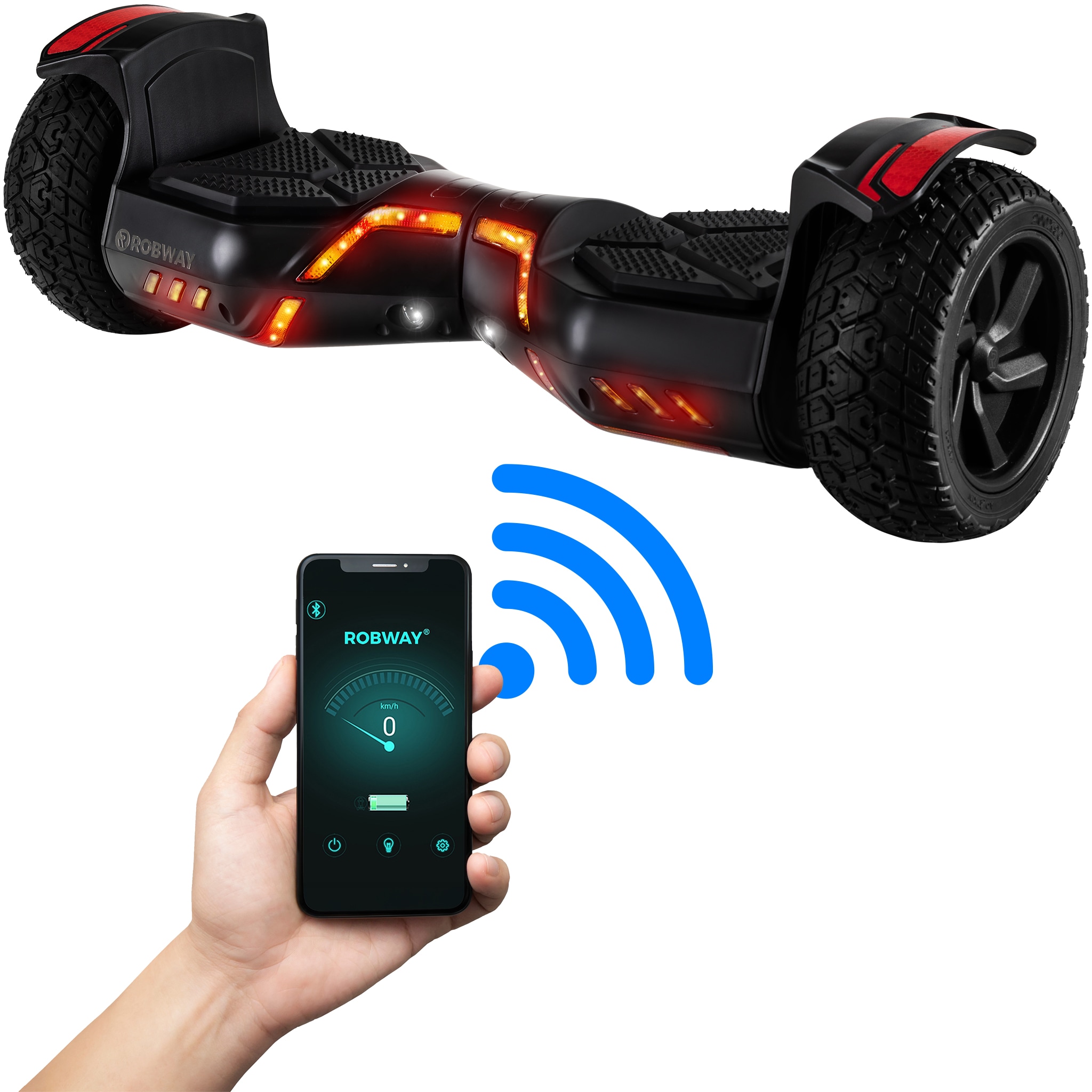 ROBWAY X2 Offroad-Hoverboard f&uuml;rs Gel&auml;nde, Erwachsene und Kinder, 8,5 Zoll, App, Bluetooth, 700 Watt (Schwarz Matt 2.0, Offroad) 