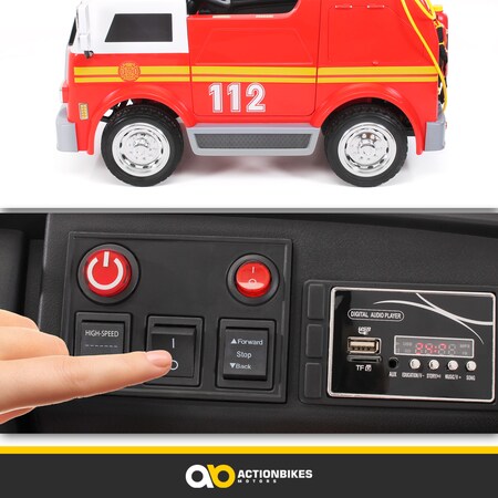Kinder-Elektro-Feuerwehrauto LL911, 2-Sitzer, Sirene, Spritze, EVA-Reifen,  90 Watt, Fernbedienung