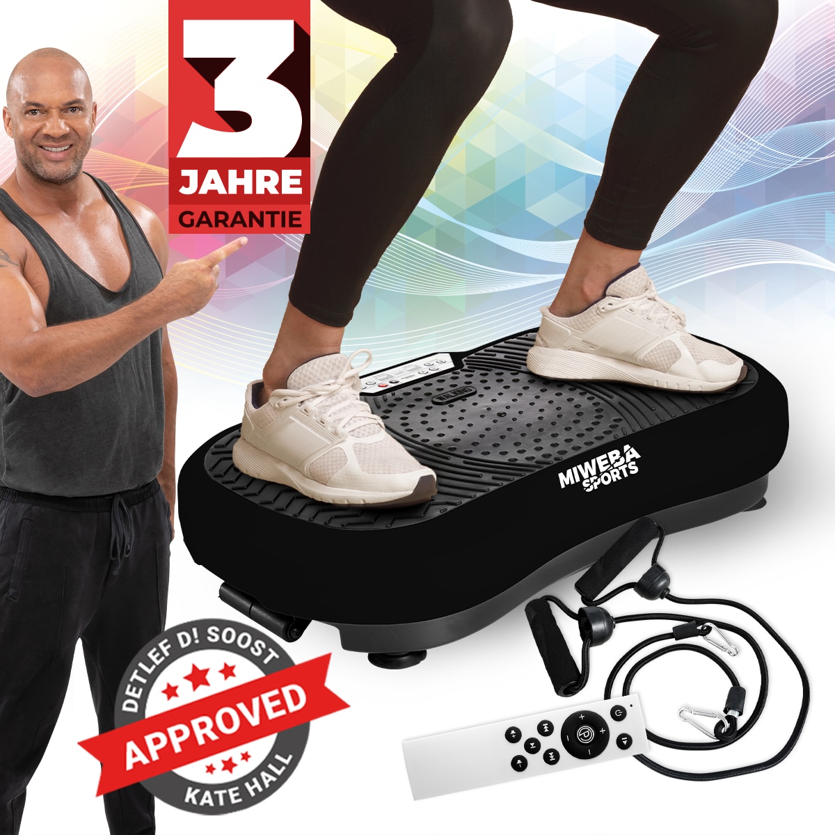Miweba Sports Vibrationsplatte MV100, 2D-Vibration, Bluetooth, 99 Stufen, 10 Programme, 250 Watt (Schwarz) 