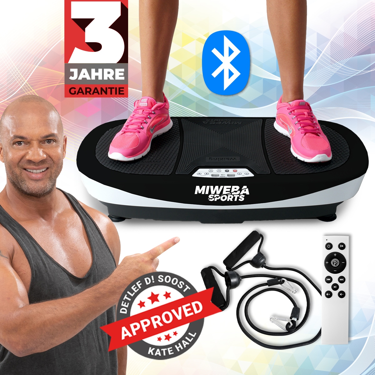 Miweba Sports Vibrationsplatte MV200, 3D-Vibration, Fernbedienung, Bluetooth, Display, 2 x 200 Watt (Schwarz) 