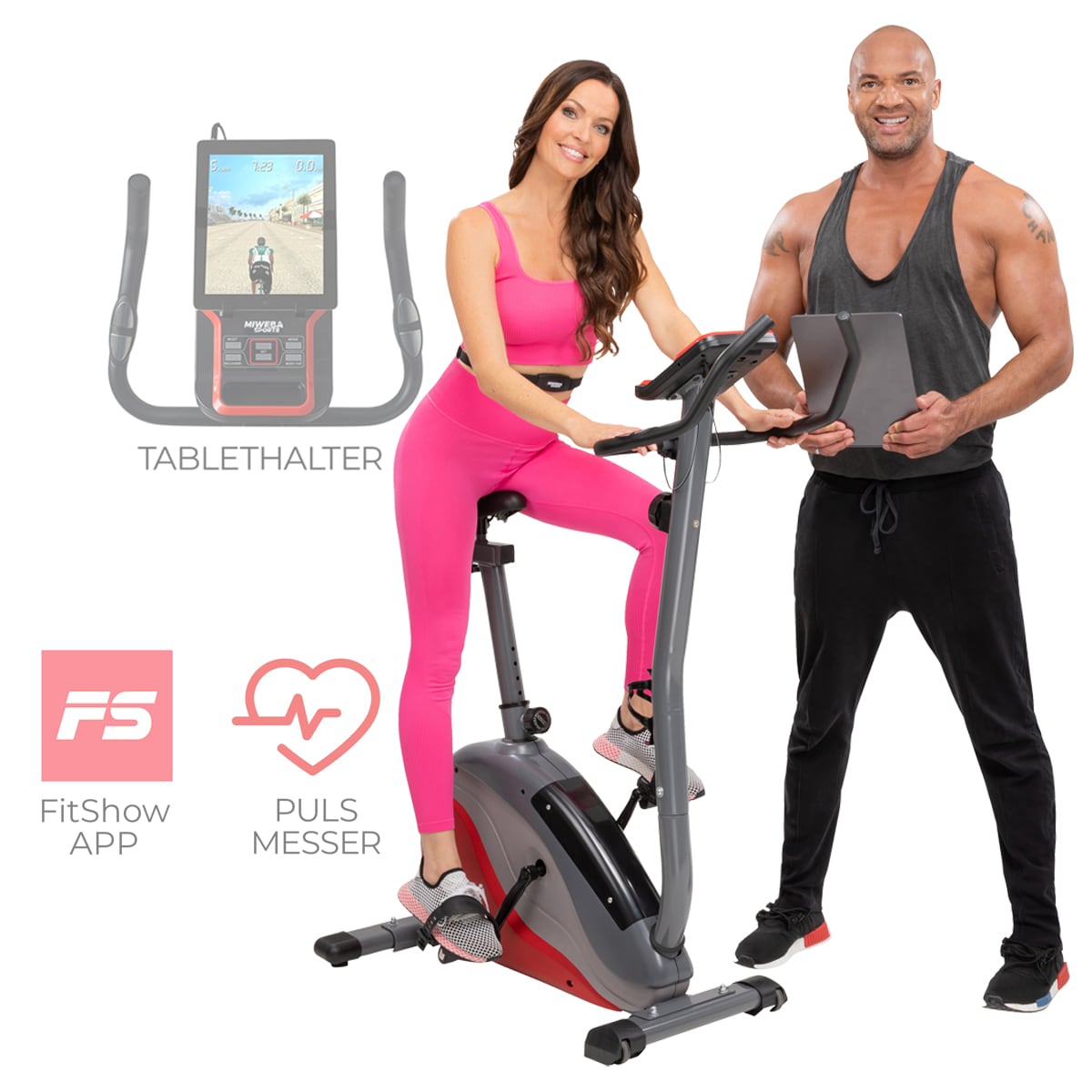 Miweba Sports Ergometer ME400, Fahrradergometer f&uuml;r zuhause, sitzend, 12 kg Schwungmasse (Schwarz Rot) 