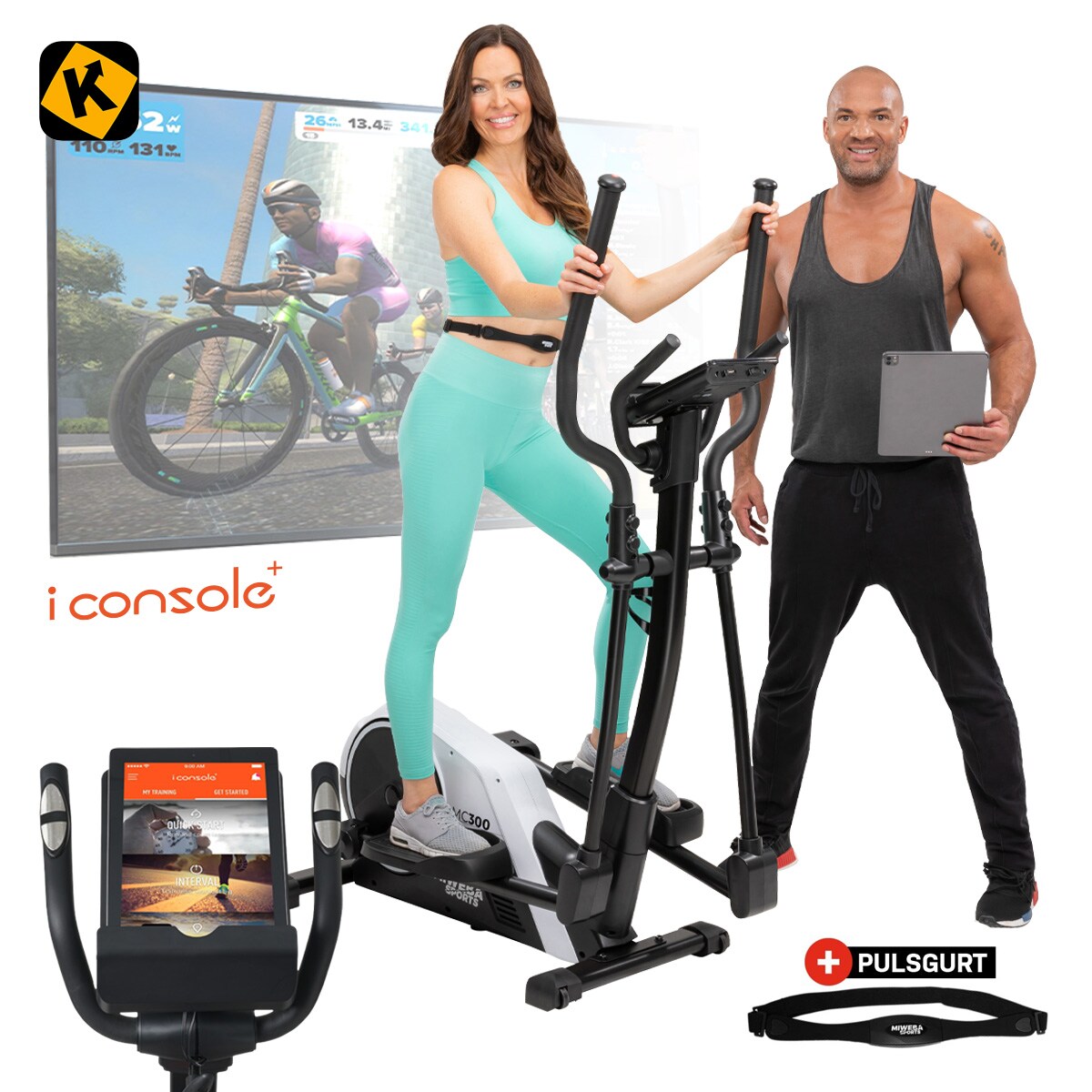 Miweba Sports Crosstrainer MC300, 21 kg Schwungmasse, verstellbar, Pulsgurt, mit App, Magnetbremse (Wei&szlig;/Schwarz) 