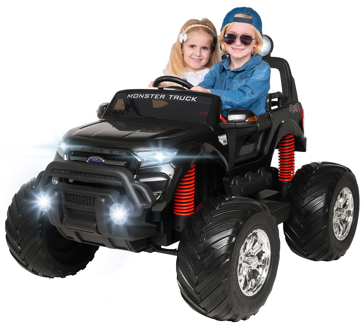 Kinder-Elektroauto Ford Ranger Monster Truck Allrad Lizenziert f&uuml;r 2 Personen (Schwarz) 