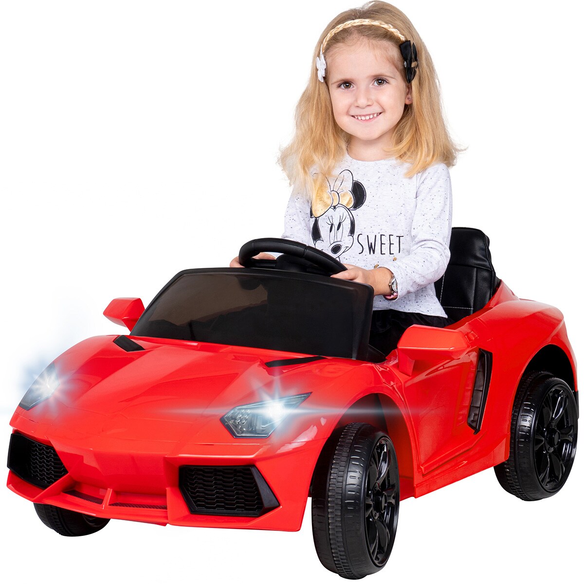 Kinder-Elektroauto Super Sport, 50 Watt, 12 Volt, Fernbedienung, LEDs, Soundmodul, Bremsautomatik (Rot) 