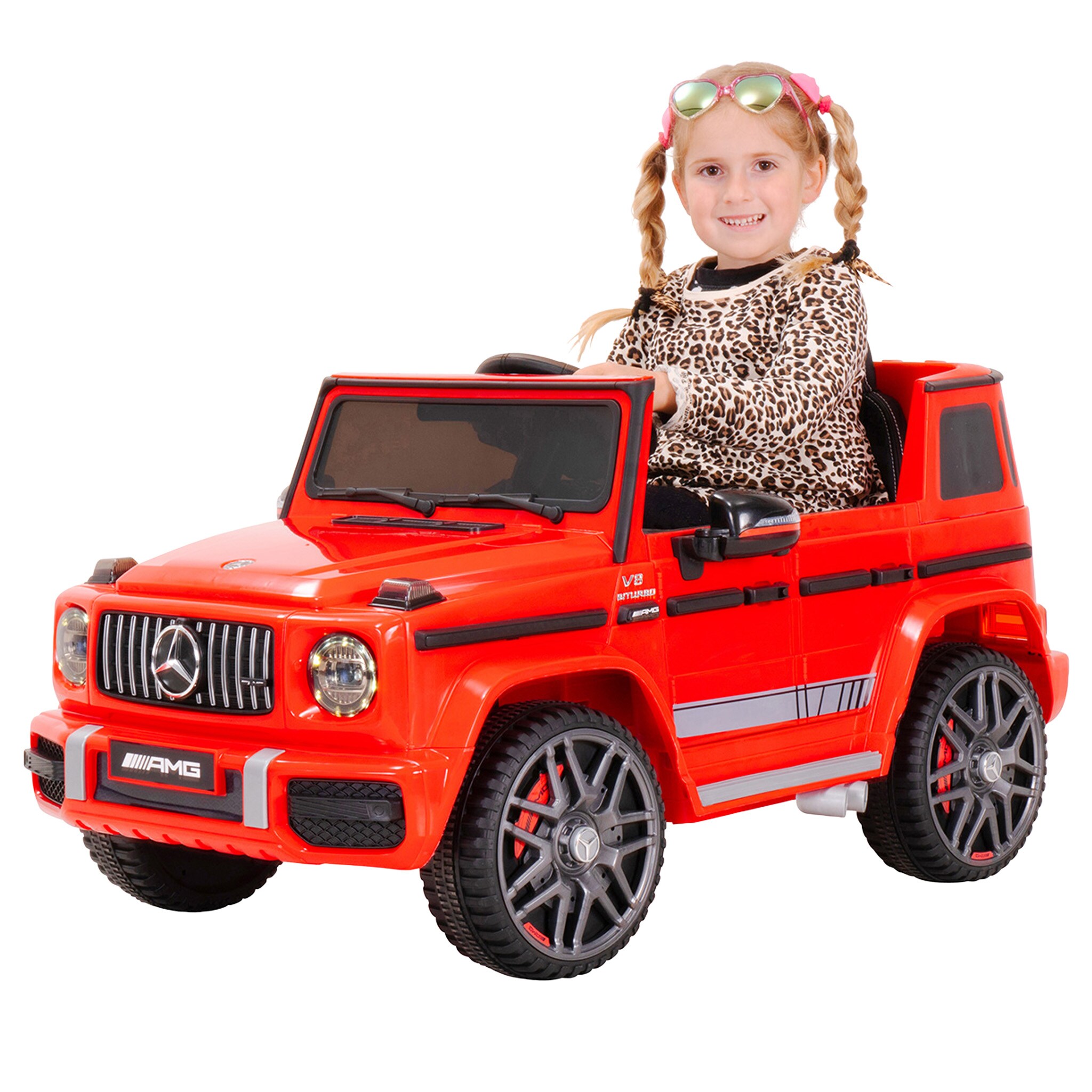 Kinder-Elektroauto Mercedes AMG G63 W463, Bremsautomatik, 3-6 km/h, Soft-Start, LED, Fernbedienung (Rot) 