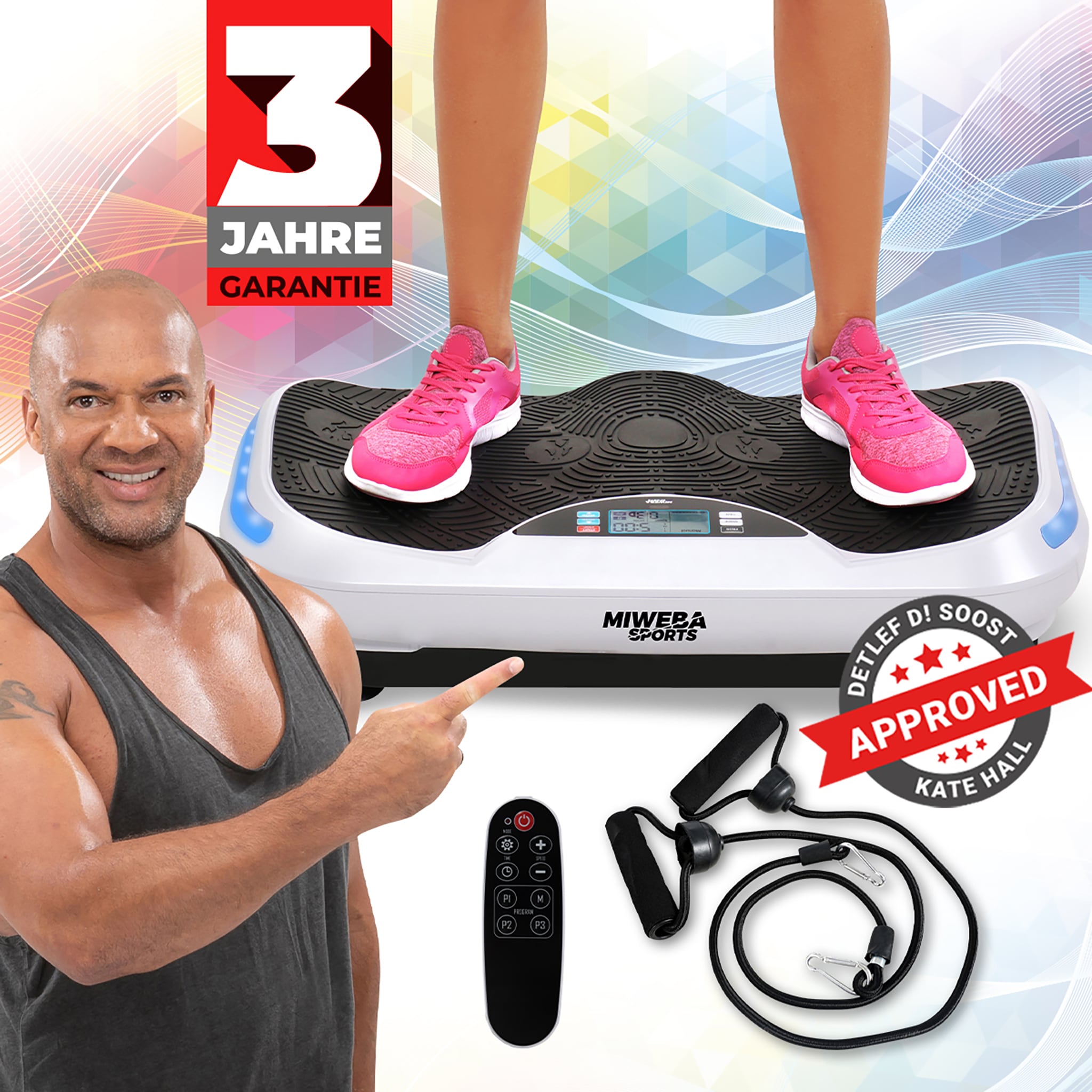 Miweba Sports Vibrationsplatte MV300, 4D-Wave-Vibration, Fernbedienung, 800 Watt, 16 Stufen, LED (Wei&szlig;) 