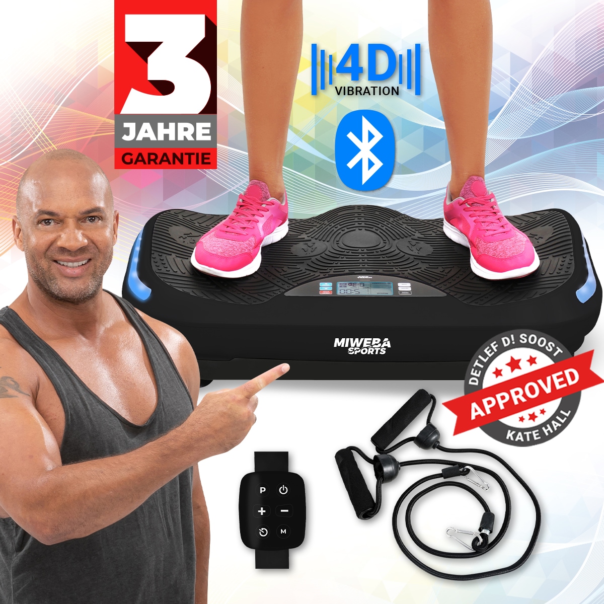 Miweba Sports Vibrationsplatte MV300, 4D-Wave-Vibration, Fernbedienung, 800 Watt, 16 Stufen, LED (Schwarz) 