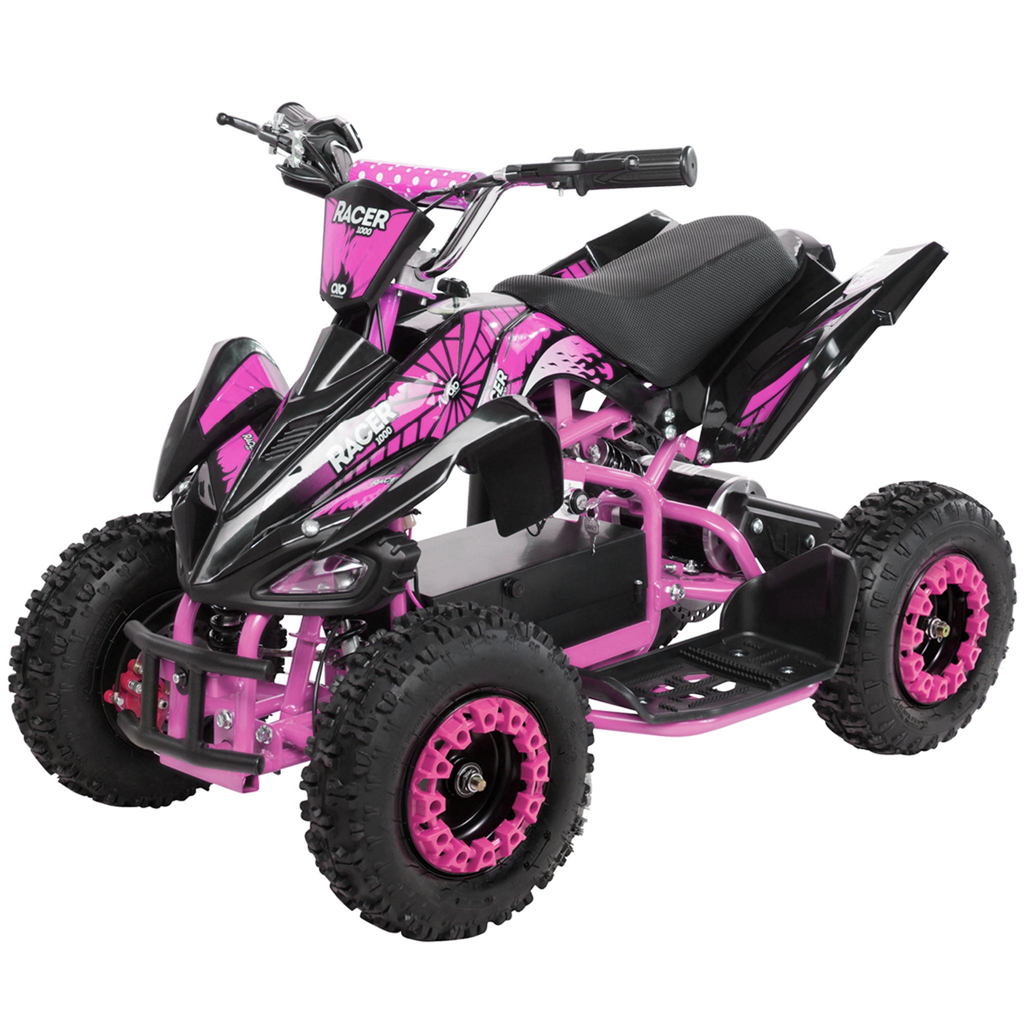 Kinderquad Racer 1000, Pocket-Quad mit 1000 Watt Elektromotor, 3 Batterien, Sto&szlig;d&auml;mpfer, bis 24 km/h (Schwarz/Pink) 