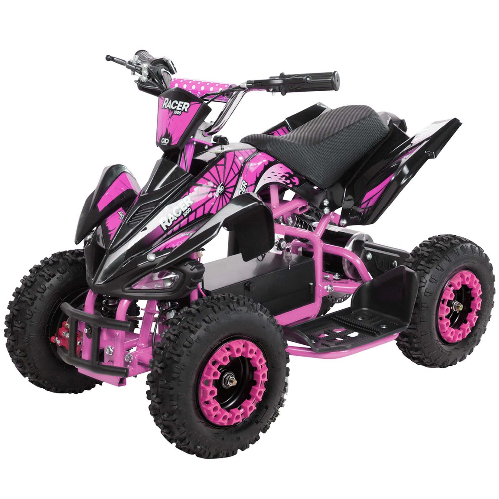 Kinderquad Racer 1000, Pocket-Quad mit 1000 Watt Elektromotor, 3 Batterien, Stoßdämpfer, bis 24 km/h (Schwarz/Pink)