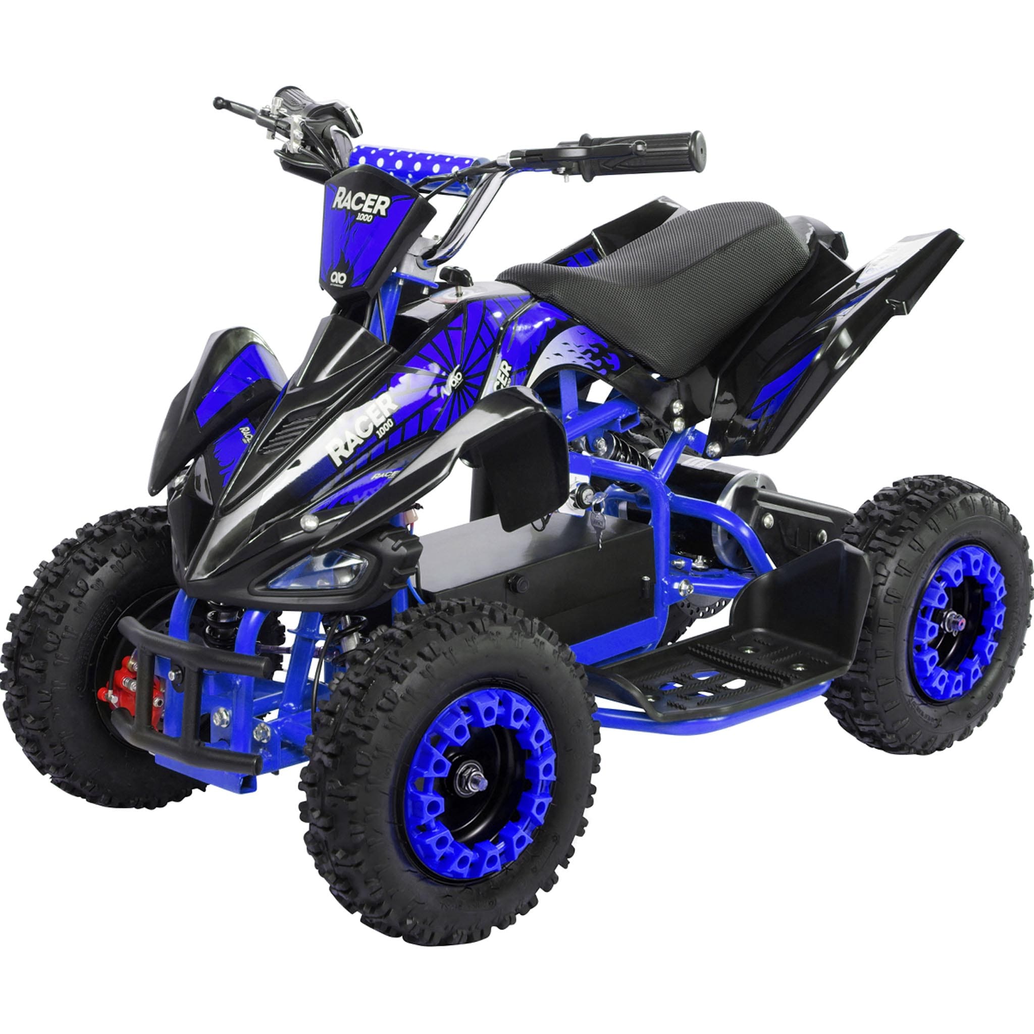 Kinderquad Racer 1000, Pocket-Quad mit 1000 Watt Elektromotor, 3 Batterien, Sto&szlig;d&auml;mpfer, bis 24 km/h (Schwarz/Blau) 