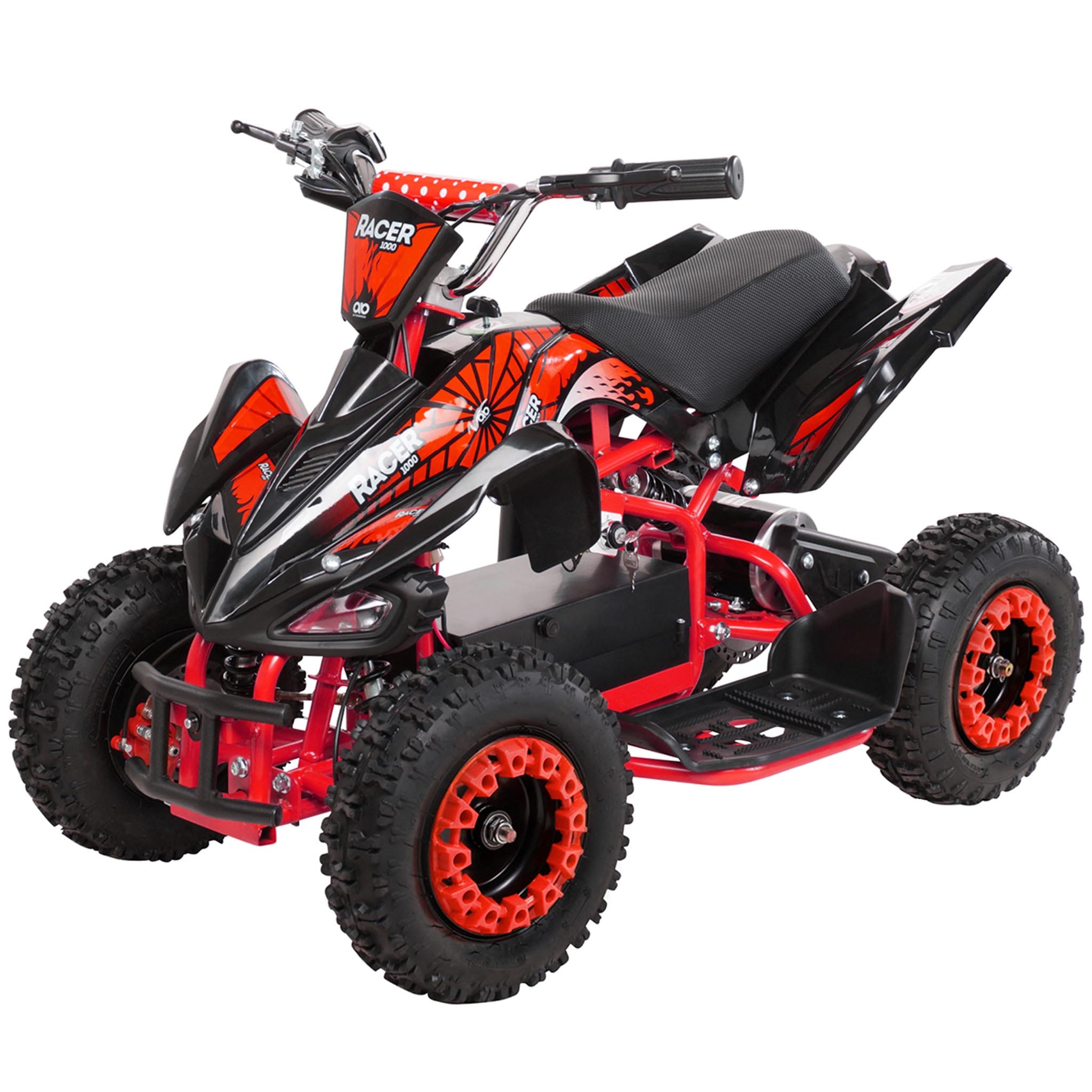 Kinderquad Racer 1000, Pocket-Quad mit 1000 Watt Elektromotor, 3 Batterien, Sto&szlig;d&auml;mpfer, bis 24 km/h (Schwarz Rot) 