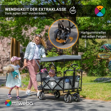 Miweba Bollerwagen MB-20 faltbar, Sonnendach, Schiebe- und Zugstange,  Stauraumverlängerung, 360°-Räder (Hellgrau/Dunkelgrau) bei Marktkauf online  bestellen