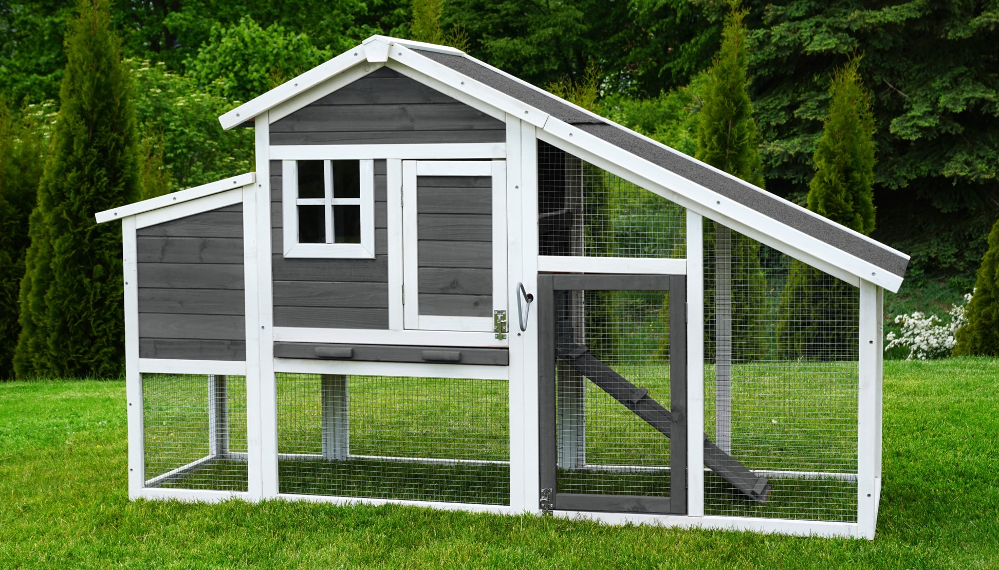 MyAnimal H&uuml;hnerstall f&uuml;r 4 H&uuml;hner MH-32 mit Eiablage, H&uuml;hnerhaus schutzimpr&auml;gniert, Dach abnehmbar (Grau 2.0) 