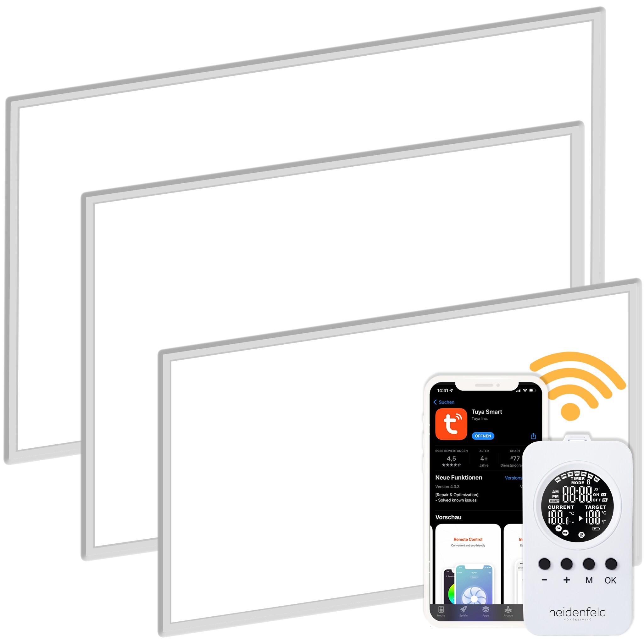 Heidenfeld Infrarotheizung HF-HP110, Wand/Decke, Alu-Rahmen, App, Fernbedienung, IP54, Thermostat (800 Watt) 