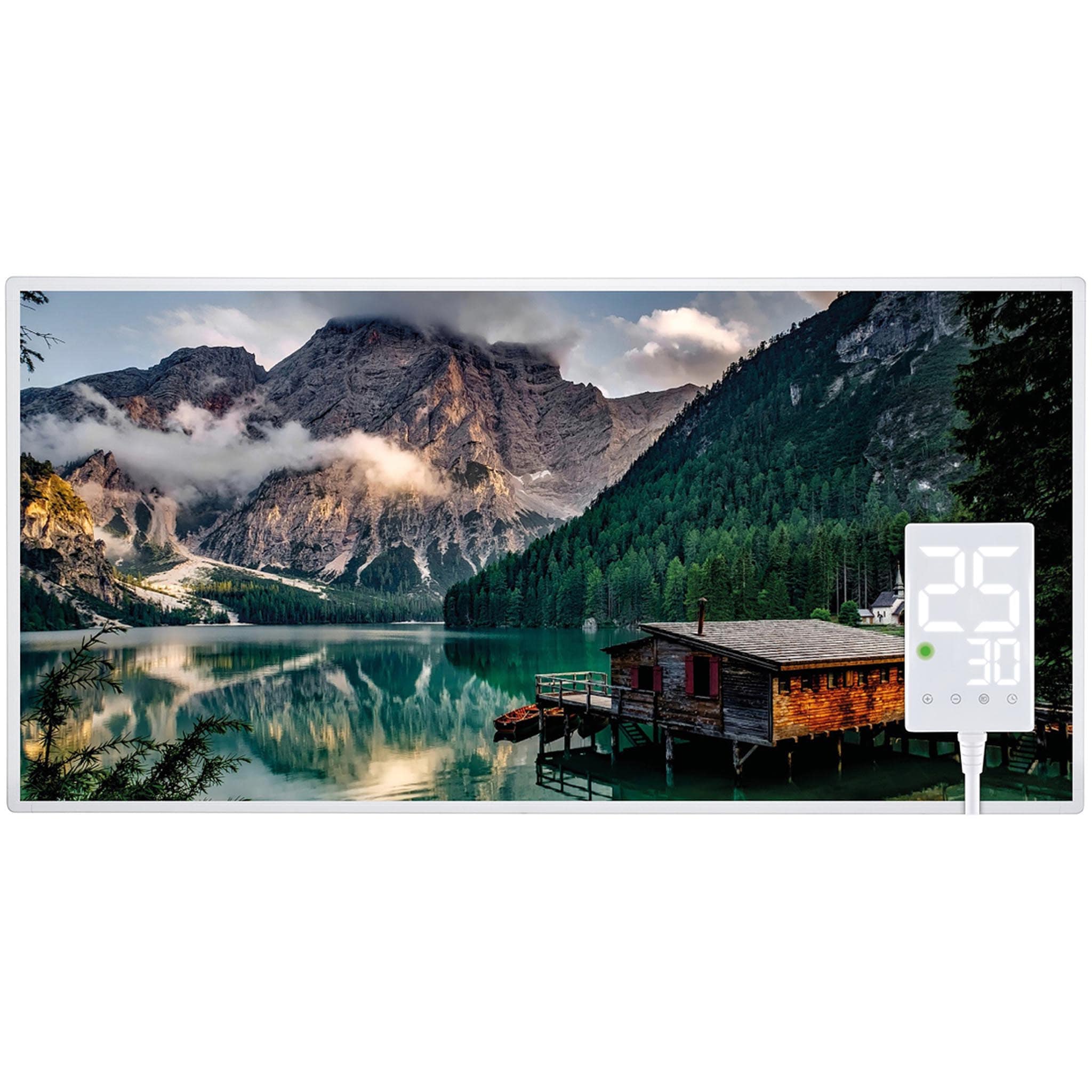 Heidenfeld Infrarotheizung HF-HP105, mit Bild, 16 Motive, 10 J. Garantie, Thermostat, Wandmontage (800 Watt, Bergsee) 