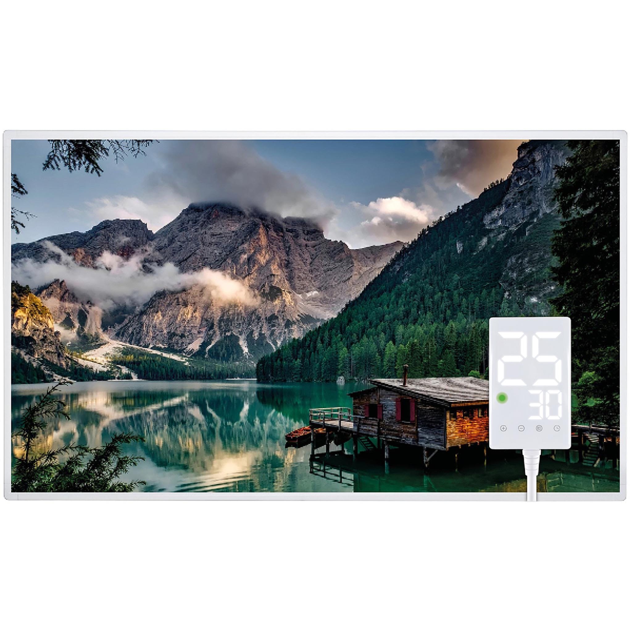 Heidenfeld Infrarotheizung HF-HP105, mit Bild, 16 Motive, 10 J. Garantie, Thermostat, Wandmontage (600 Watt, Bergsee) 