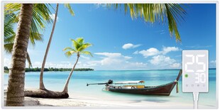 Heidenfeld Infrarotheizung HF-HP105, mit Bild, 16 Motive, 10 J. Garantie, Thermostat, Wandmontage (1000 Watt, Strand3) 