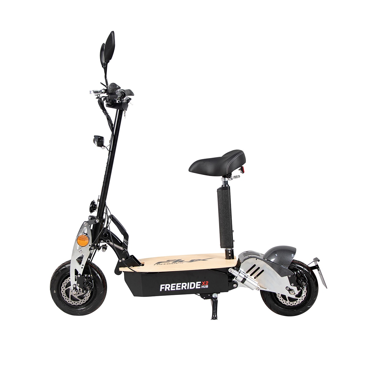 eFlux Freeride X2, E-Scooter mit Stra&szlig;enzulassung, Hub-Version, Sitz, 2500 Watt, 45 km/h, Easy-Fold (Schwarz) 