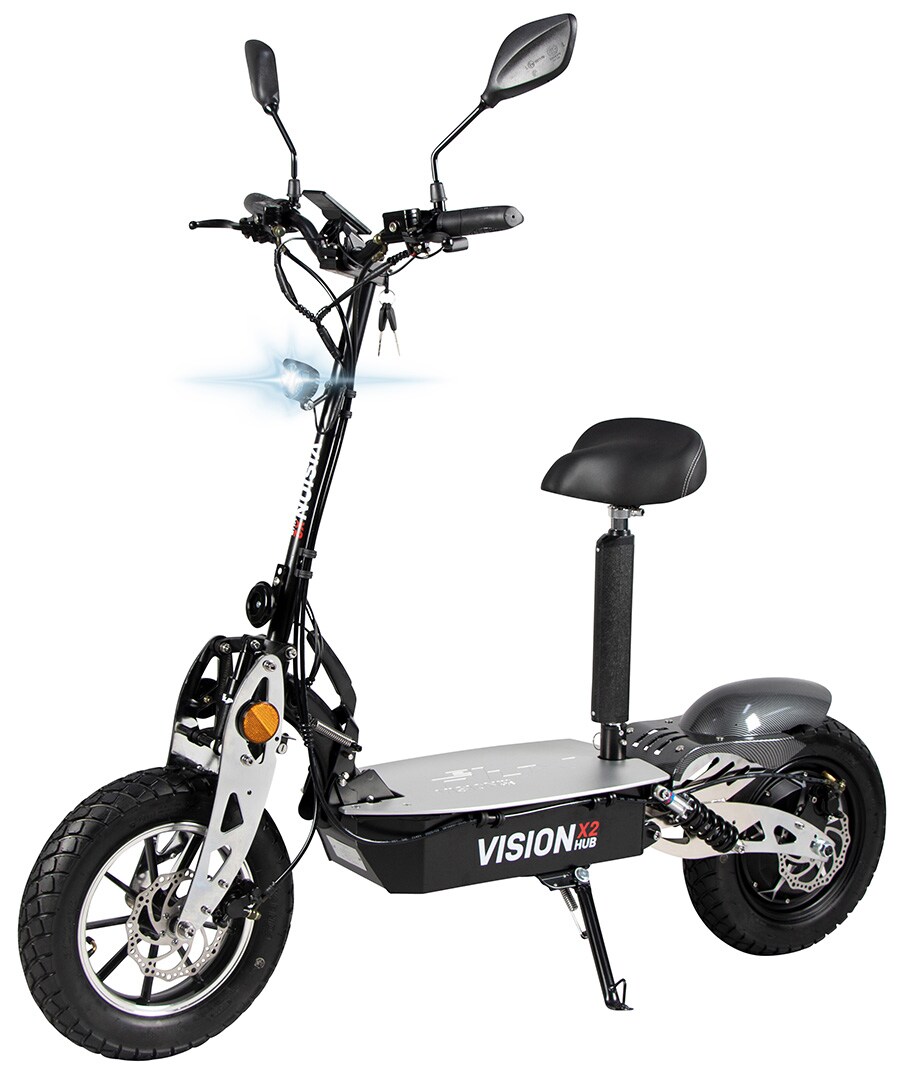 eFlux Vision X2, E-Scooter mit Stra&szlig;enzulassung und Sitz, bis 45km/h, 1500 Watt, Scheibenbremsen, LED (Schwarz) 