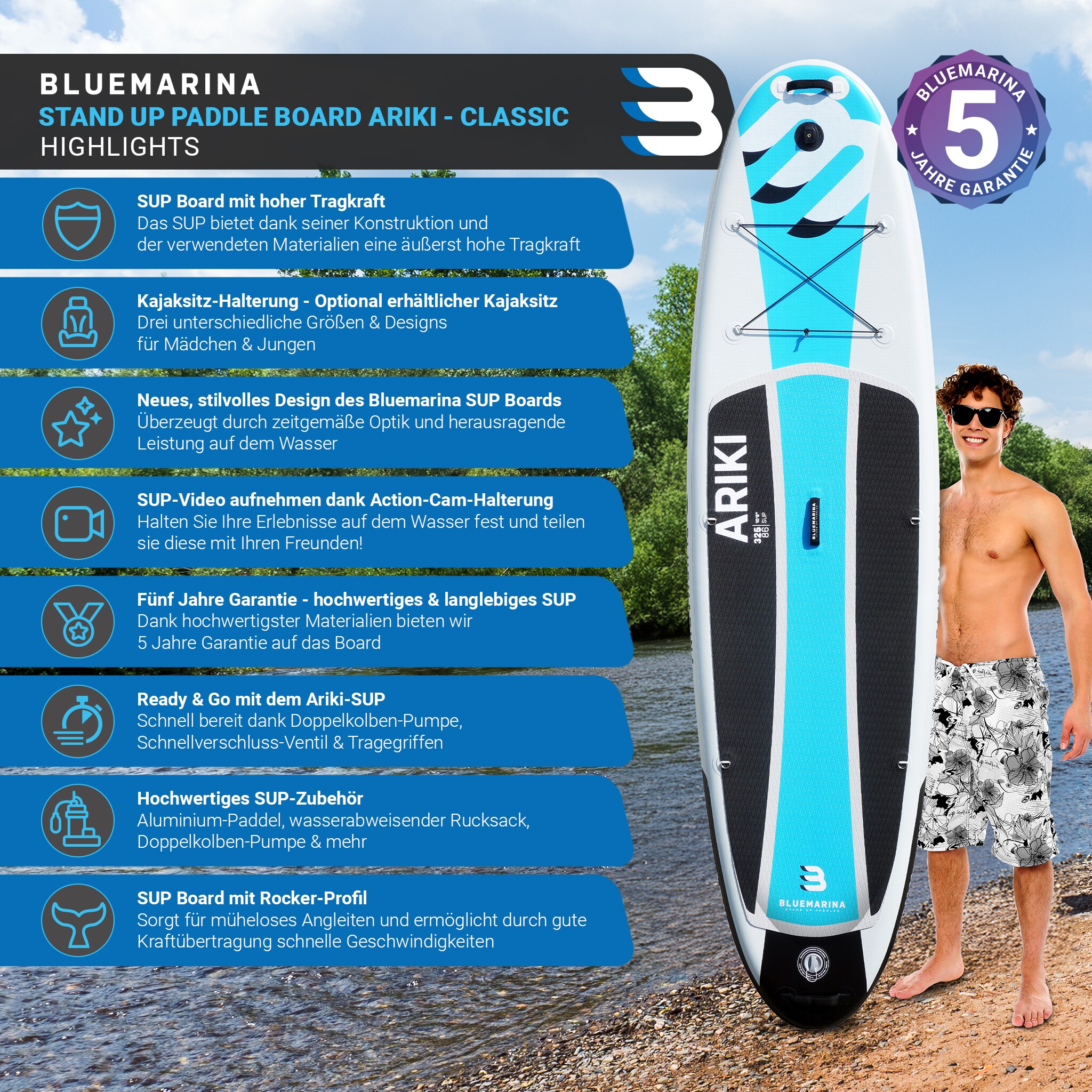 VEVOR Stand Up Paddle Board 323cm - Aufblasbares SUP Set Mit Pumpe, Paddel & Rucksack