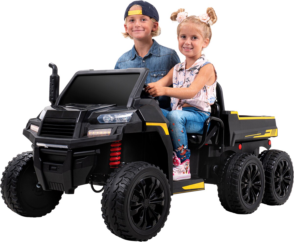 UTV-Kinder-Elektroauto A730 mit 6x4 Vierradantrieb, 2-Sitzer, Kippmulde, Fernbedienung, EVA-Reifen (Schwarz)