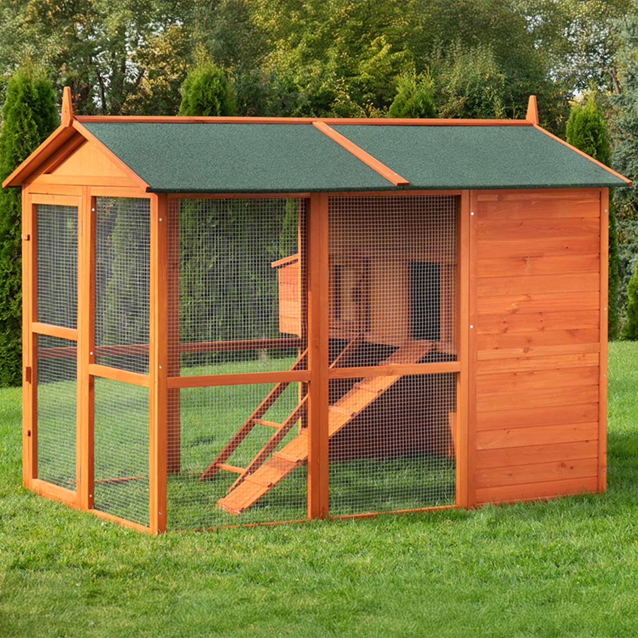 MyAnimal H&uuml;hnerstall gro&szlig; f&uuml;r 7 H&uuml;hner MH-15, H&uuml;hnerhaus auf 2 qm&sup2;, mit Auslauf, separates Legenest (Braun) 