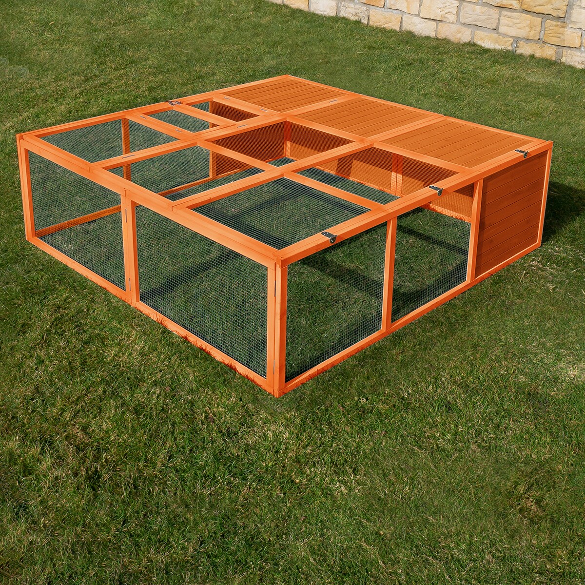 MyAnimal Hasenstall  MH-06 Freilaufgehege, Kaninchenstall XXL, mit Unterstand, Simple-Fold, Vollholz (Braun) 