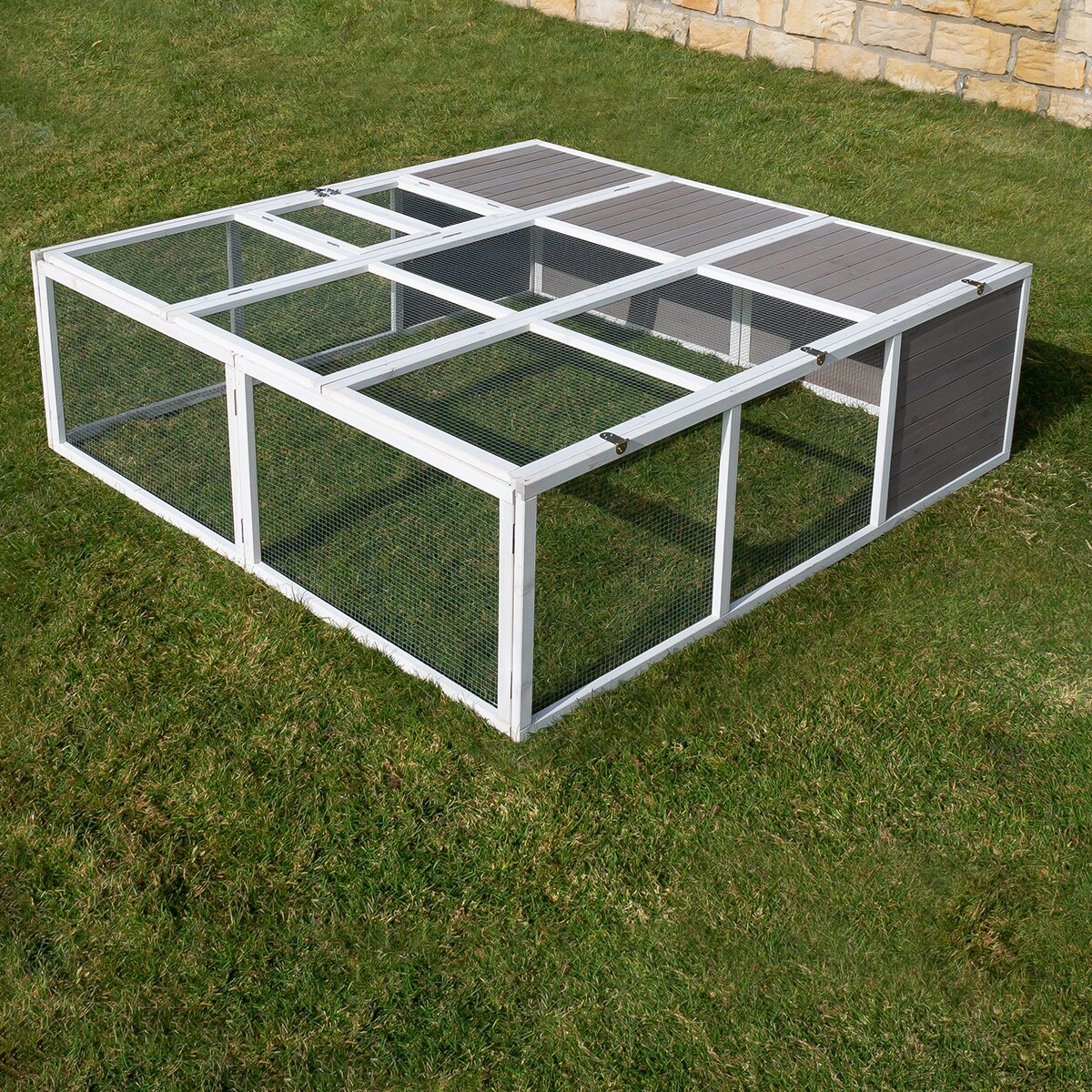 MyAnimal Hasenstall  MH-06 Freilaufgehege, Kaninchenstall XXL, mit Unterstand, Simple-Fold, Vollholz (Grau)