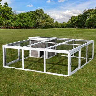 MyAnimal Hasenstall MH-08 Freilaufgehege, Kaninchenstall mit Haus, 3 Außentüren, verzinkter Draht 