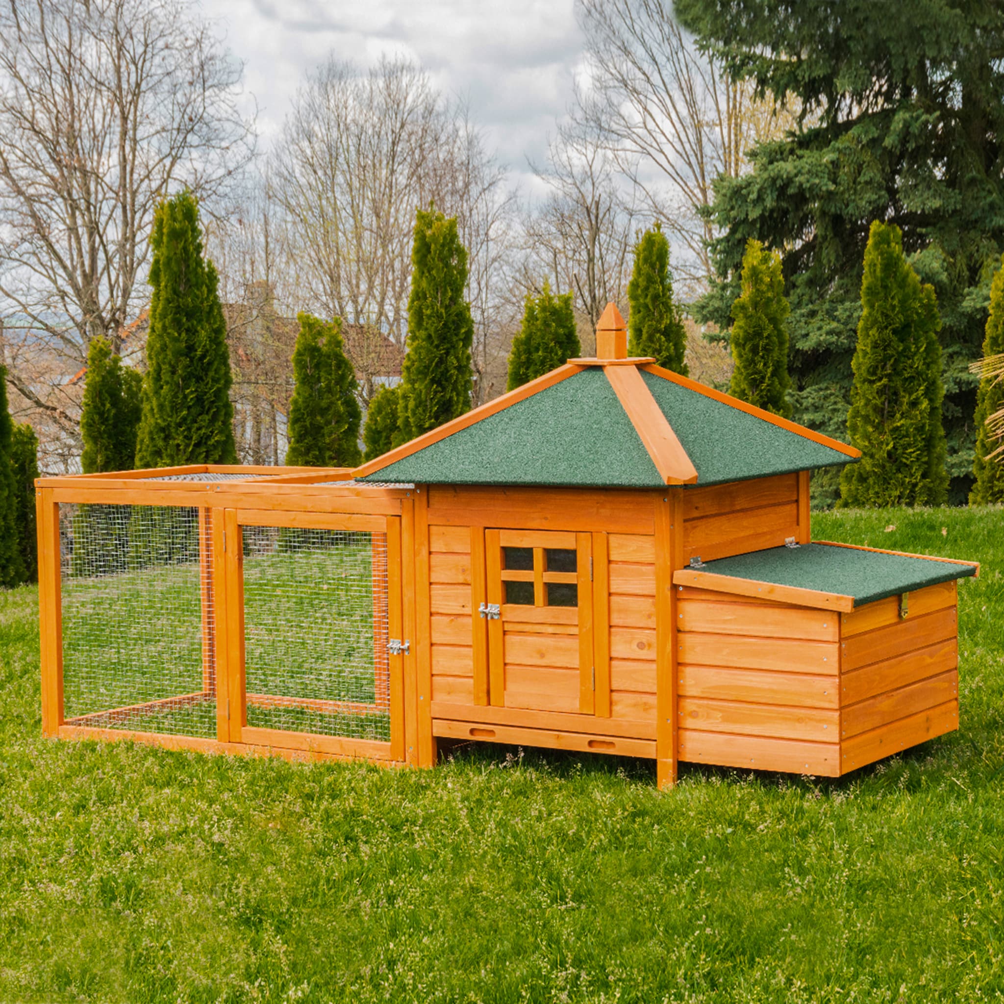 MyAnimal H&uuml;hnerstall f&uuml;r 3 H&uuml;hner MH-19 mit Auslauf, H&uuml;hnerhaus wetterfest impr&auml;gniert, Nistkasten (Braun 2.0) 