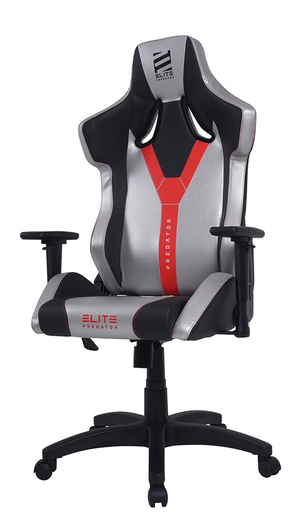 ELITE Gaming-Stuhl PREDATOR, ergonomisch, H&ouml;he verstellbar, bis 150 kg, 3D-Armlehnen, Wippmechanik (Silber/Schwarz) 