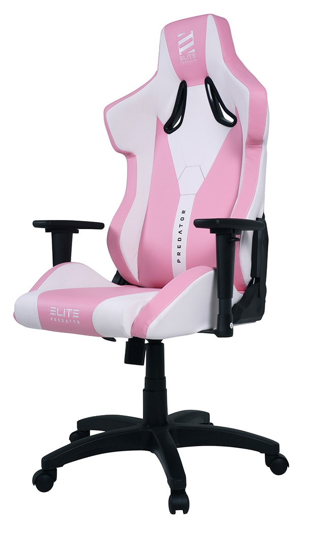 ELITE Gaming-Stuhl PREDATOR, ergonomisch, H&ouml;he verstellbar, bis 150 kg, 3D-Armlehnen, Wippmechanik (Pink/Wei&szlig;) 