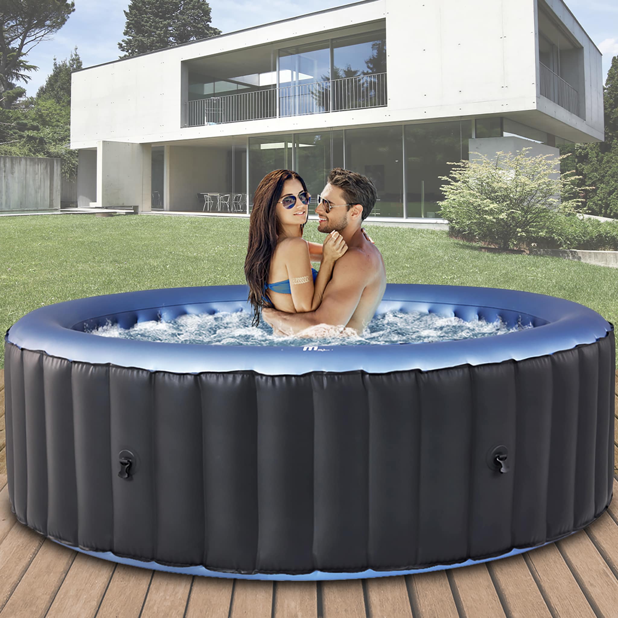 Miweba MSpa Whirlpool Comfort Bergen C-BE041, Garten und Outdoor-Whirlpool aufblasbar, 4 Personen (C-BE042, Anthrazit/Blau) 