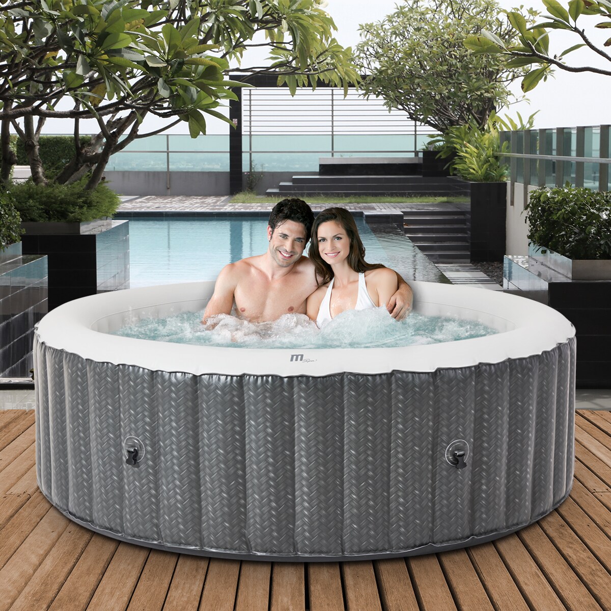 Miweba MSpa Whirlpool Comfort Ottoman C-OM061, Whirlpool aufblasbar in Rattan-Optik, 6 Personen 