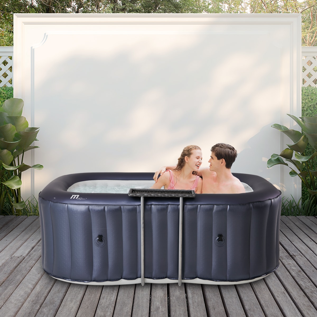 Miweba MSpa Whirlpool Urban Nest U-NE021 Rattan-Tisch M-ONE und Ozon-UV-C-Desinfektion 2 Personen 
