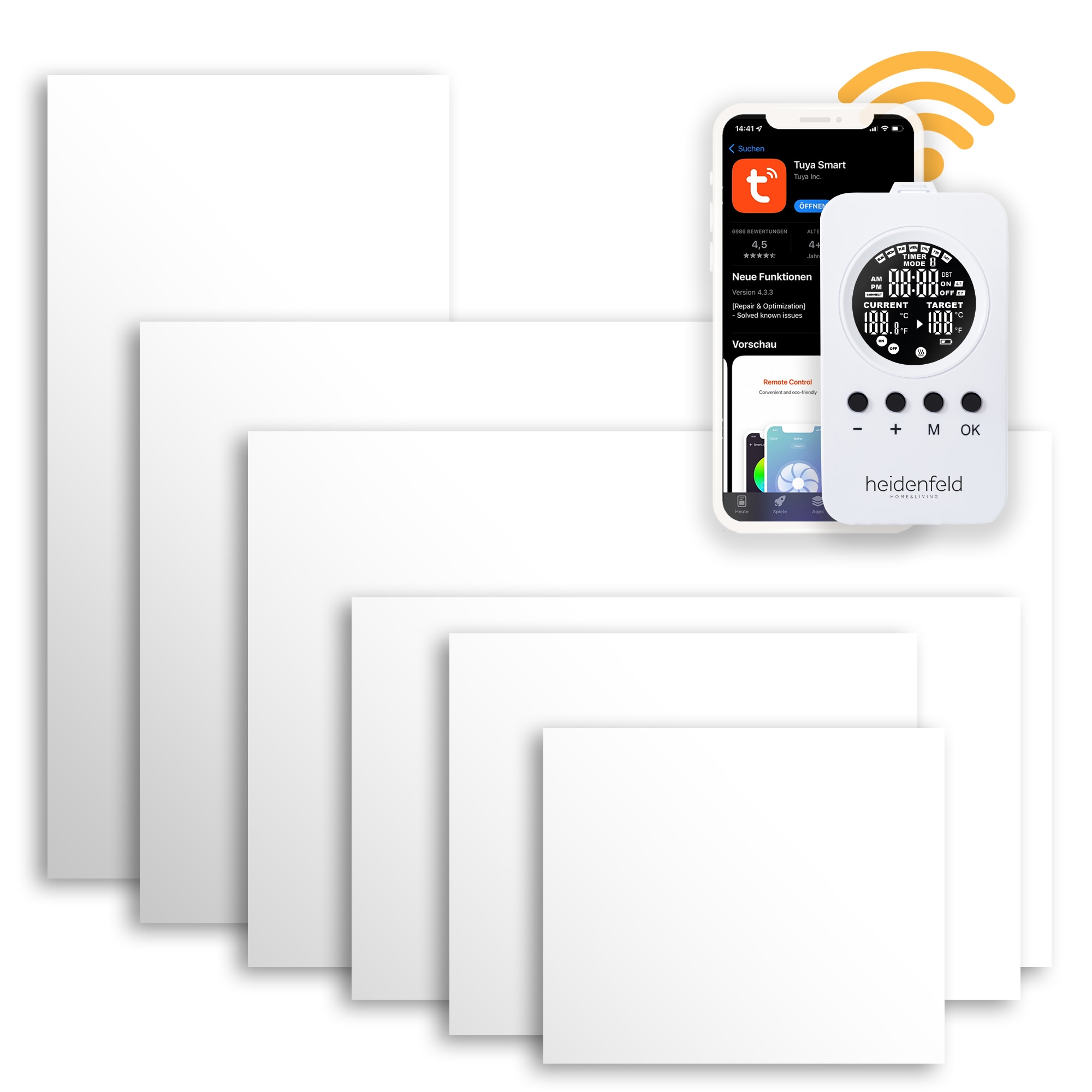 Heidenfeld Infrarotheizung HF-HP130, 10J Garantie, rahmenloses Design, Wand- und Deckenmontage (1000 Watt) 