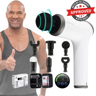 Miweba Sports Massagepistole MM200, Massage-Gun 2500 mAh für Faszien-Muskelmassage mit 6 Aufsätzen (Weiß/Grau) 