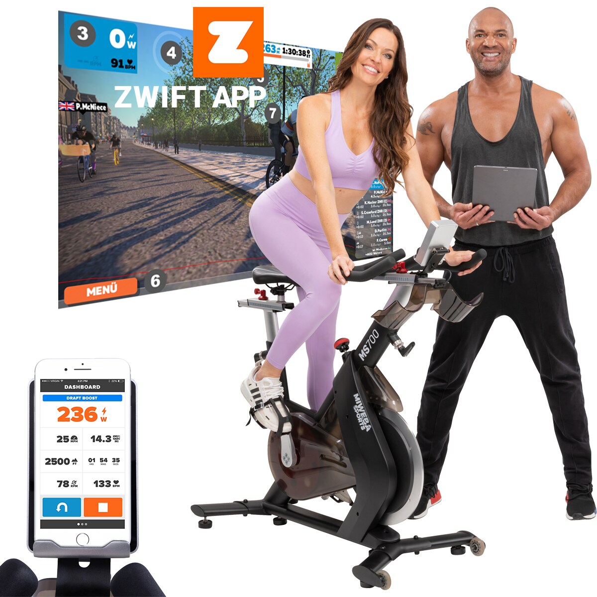 Miweba Sports Pro-Speedbike MS700, 20 kg Schwungrad, Flaschenhalter, SPD-Klickpedale, App kompatibel 