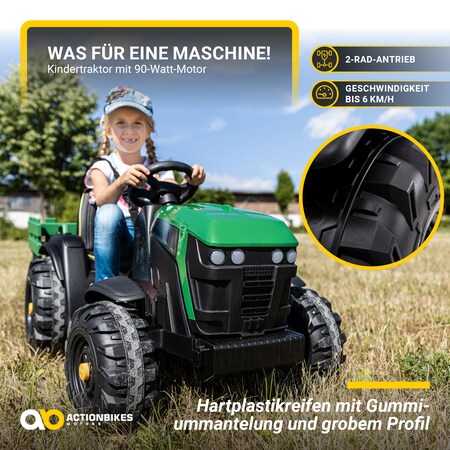 Elektro-Kindertraktor mit Anhänger, Staufach, Schaufel