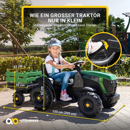 Elektro-Kindertraktor mit Anhänger, Staufach, Schaufel, Fernbedienung, 90  W, Bremsautomatik, TD925 (Grau/Schwarz) bei Marktkauf online bestellen